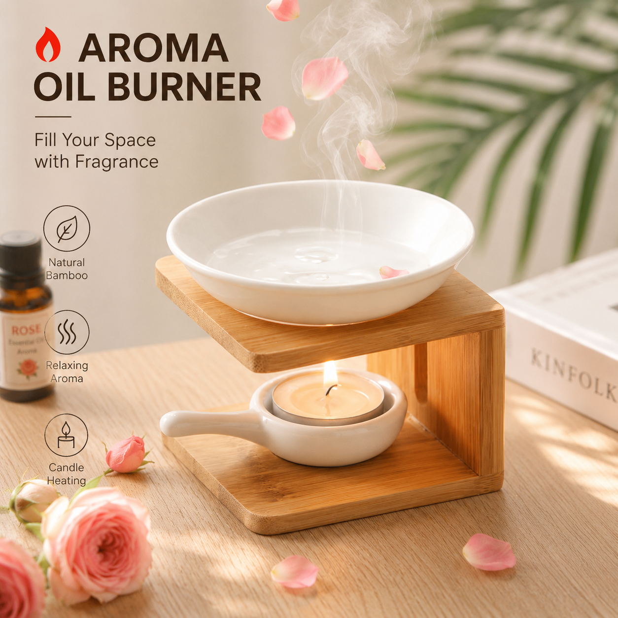 Home Fragrance Wax Melts - Bamboo Ceramic Essential Oil Burner, Aromatherapy